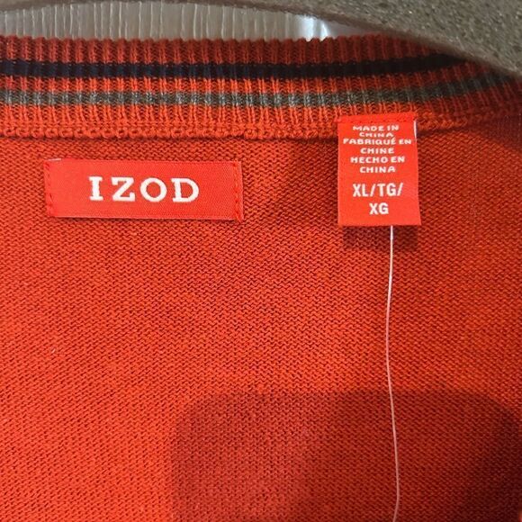New Izod Burnt Orange Pullover V-neck Sweater Soft Stretch Business Casual XL - Picture 3 of 9